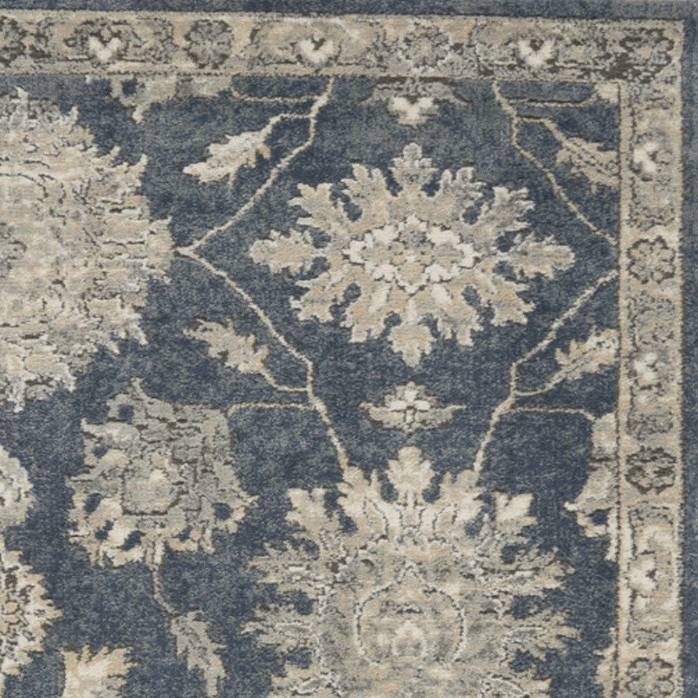 4' X 6' Blue and Beige Oriental Power Loom Non Skid Area Rug