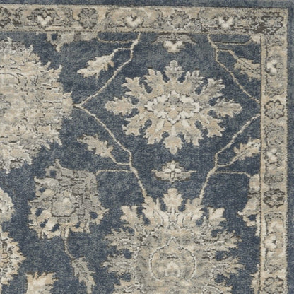 4' X 6' Blue and Beige Oriental Power Loom Non Skid Area Rug