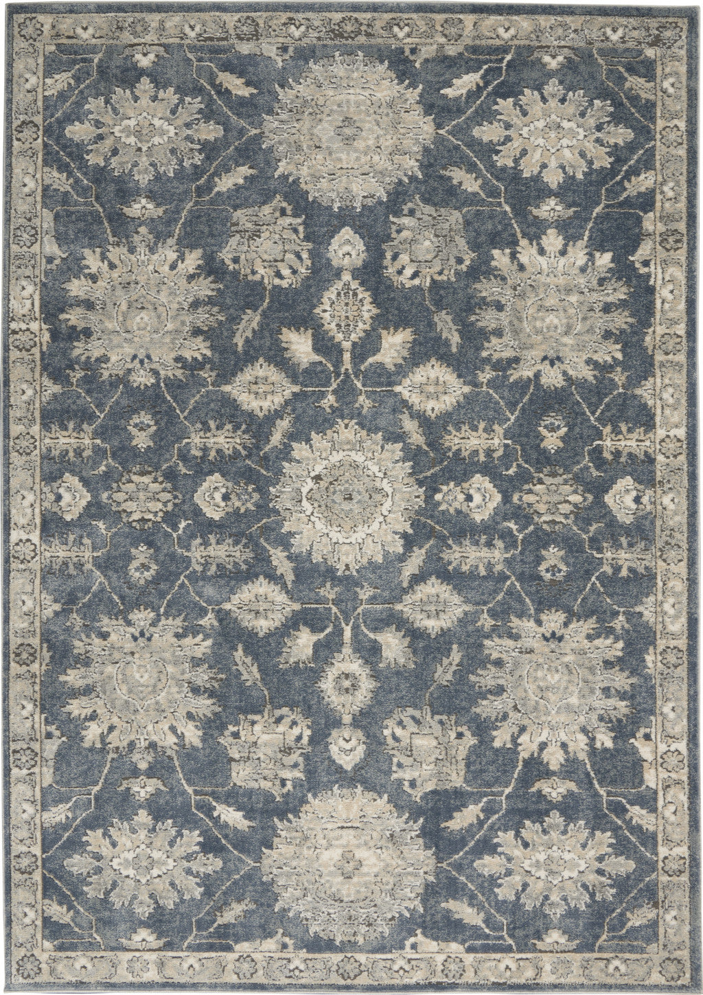 4' X 6' Blue and Beige Oriental Power Loom Non Skid Area Rug