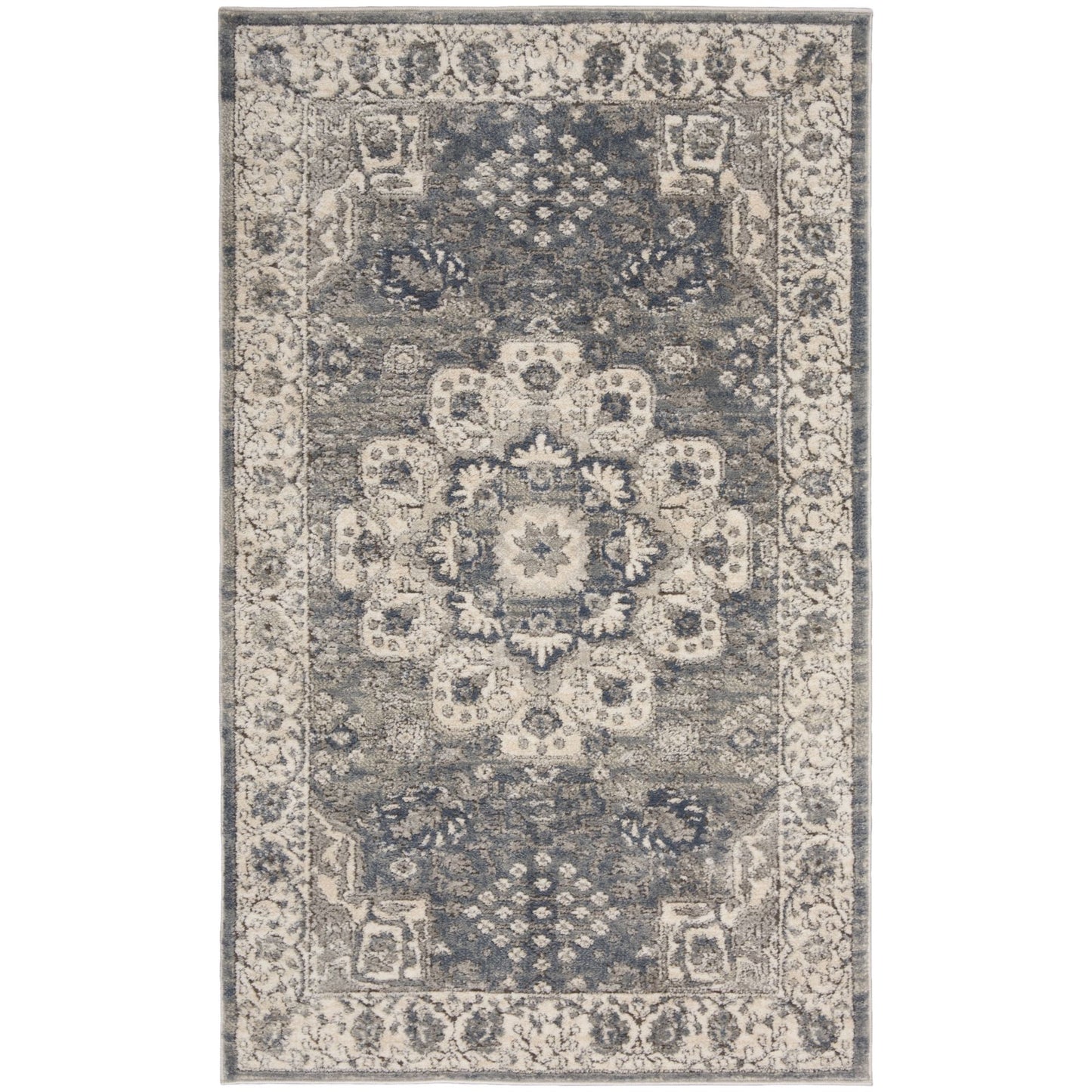 3' X 5' Grey And Ivory Oriental Power Loom Non Skid Area Rug