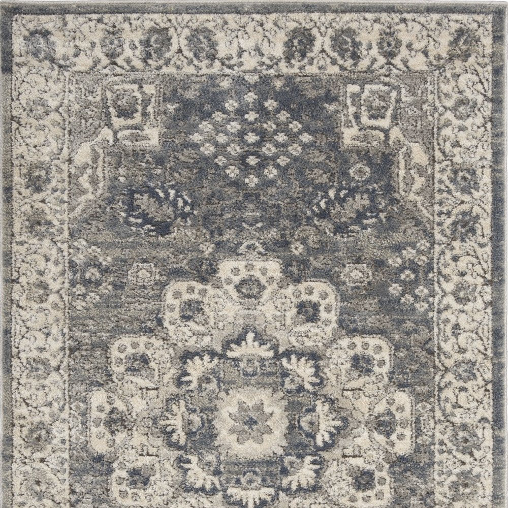 3' X 5' Grey And Ivory Oriental Power Loom Non Skid Area Rug