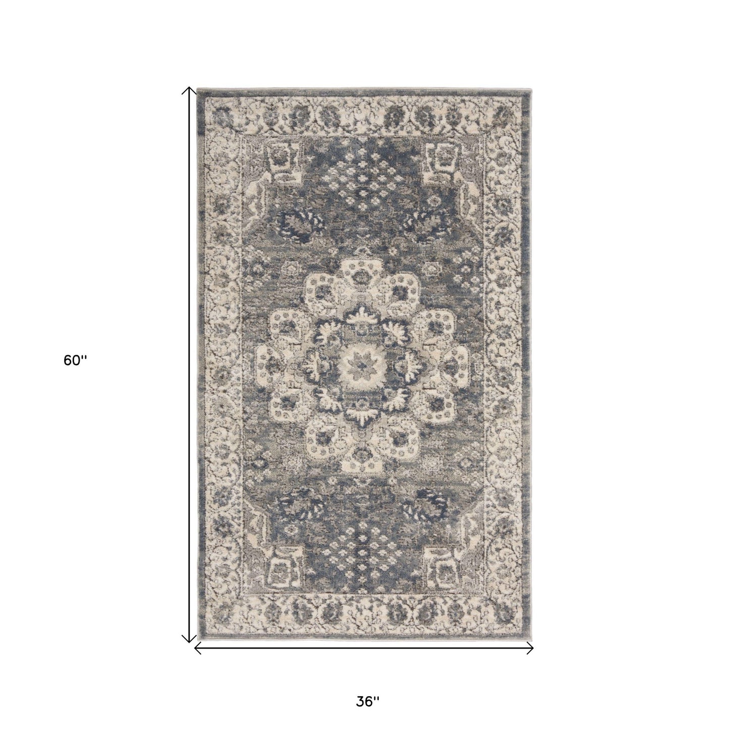 3' X 5' Grey And Ivory Oriental Power Loom Non Skid Area Rug