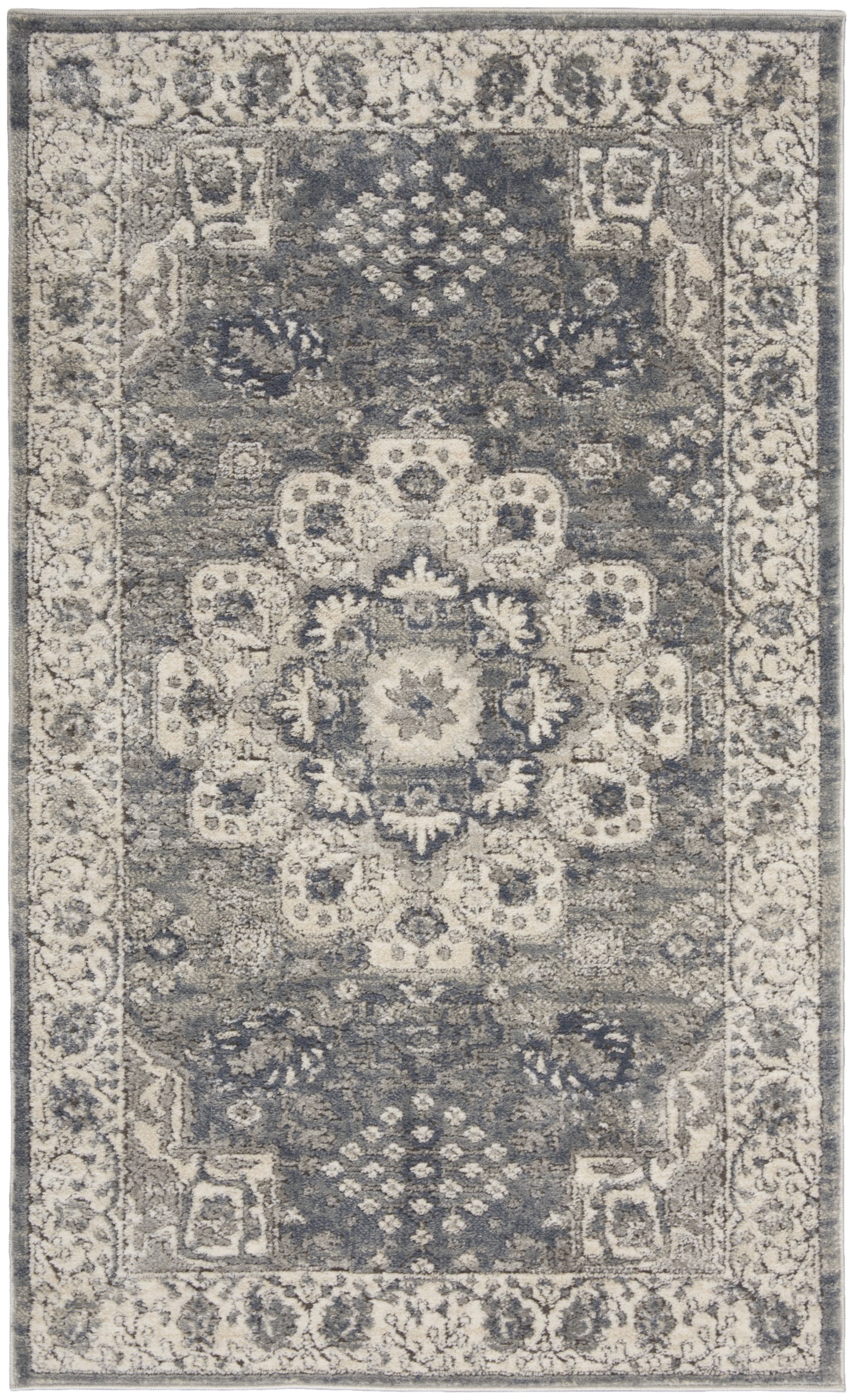 3' X 5' Grey And Ivory Oriental Power Loom Non Skid Area Rug