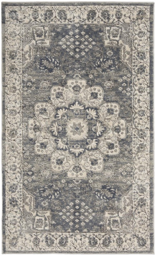 3' X 5' Grey And Ivory Oriental Power Loom Non Skid Area Rug