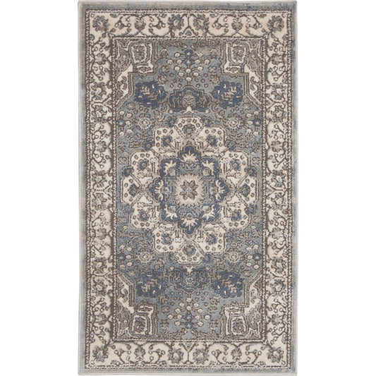 2' X 4' Grey And Ivory Oriental Power Loom Non Skid Area Rug