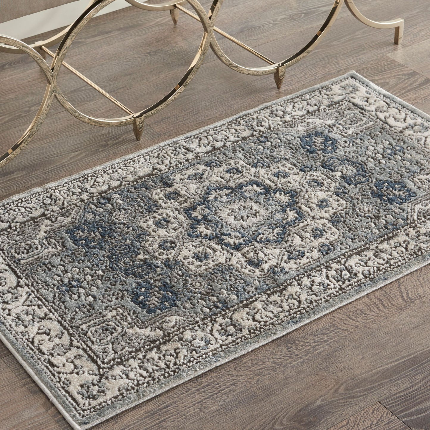 2' X 4' Grey And Ivory Oriental Power Loom Non Skid Area Rug