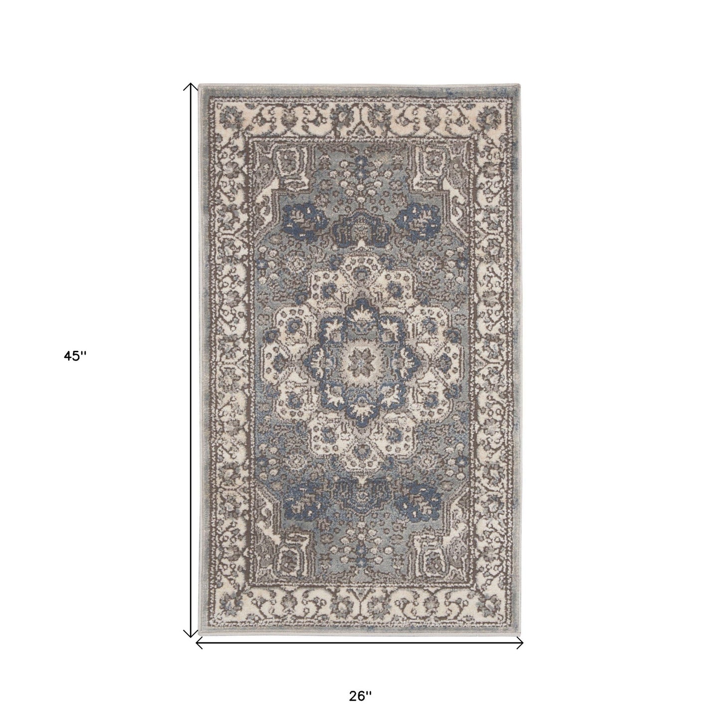 2' X 4' Grey And Ivory Oriental Power Loom Non Skid Area Rug