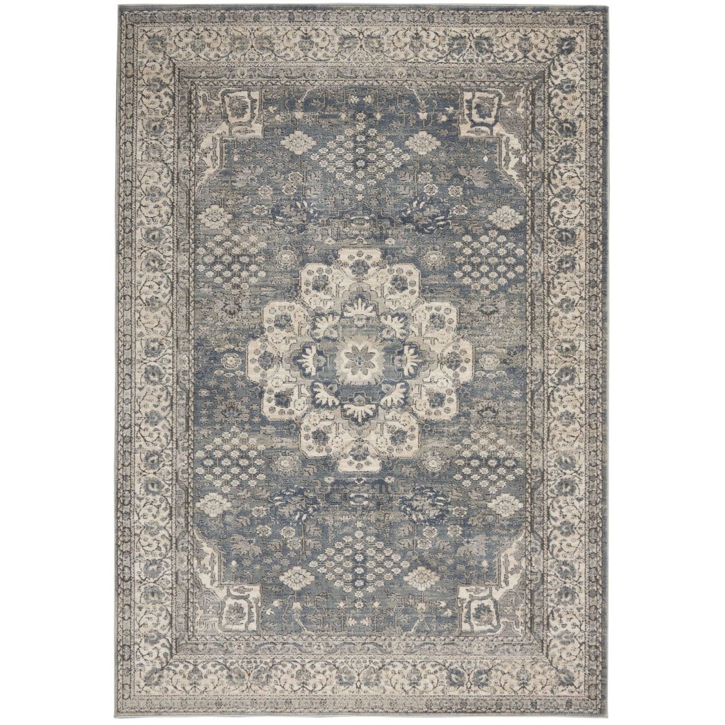 4' X 6' Grey And Ivory Oriental Power Loom Non Skid Area Rug