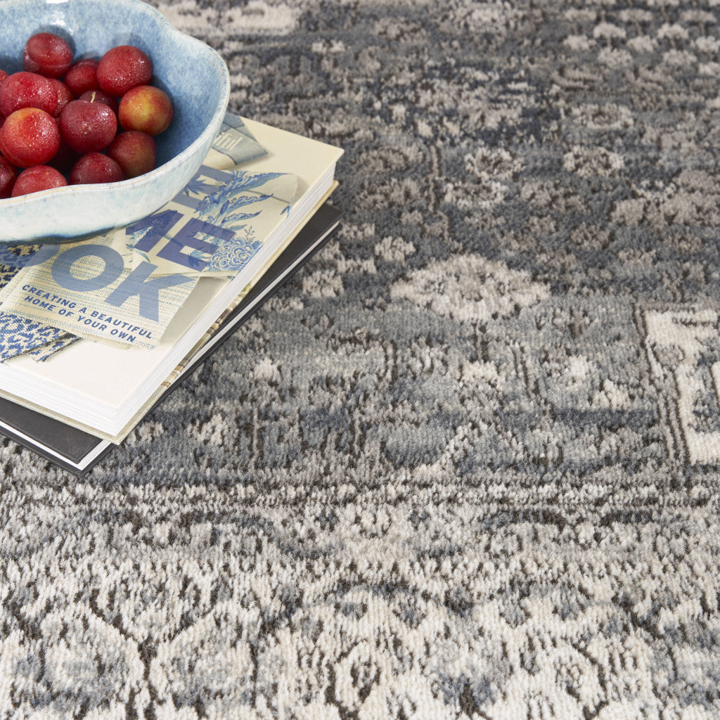 4' X 6' Grey And Ivory Oriental Power Loom Non Skid Area Rug