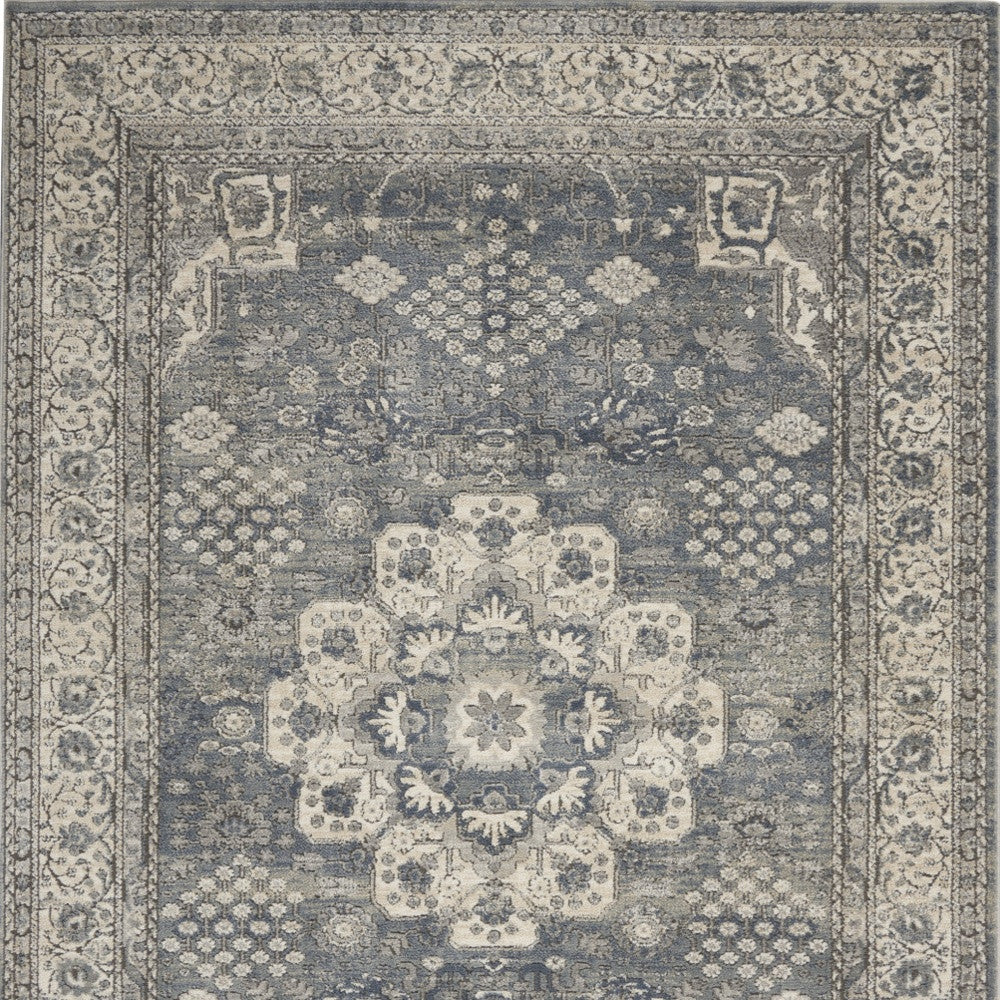 4' X 6' Grey And Ivory Oriental Power Loom Non Skid Area Rug