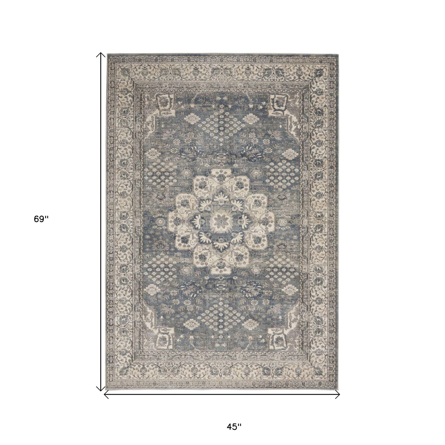 4' X 6' Grey And Ivory Oriental Power Loom Non Skid Area Rug