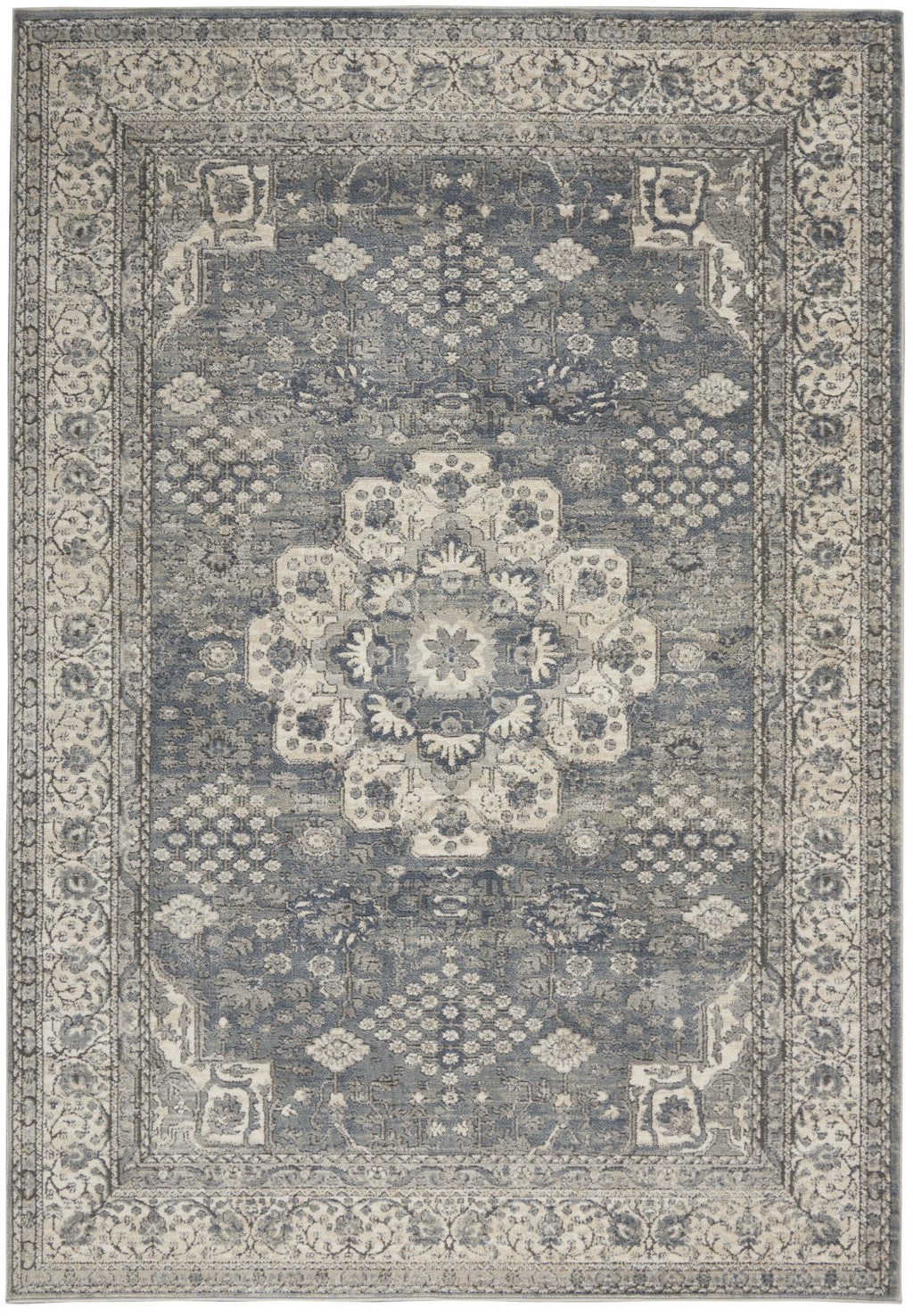 4' X 6' Grey And Ivory Oriental Power Loom Non Skid Area Rug