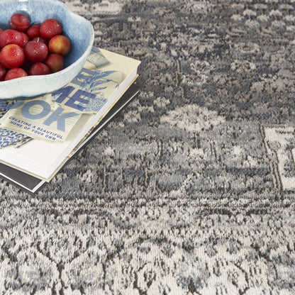 4' X 6' Grey And Ivory Oriental Power Loom Non Skid Area Rug