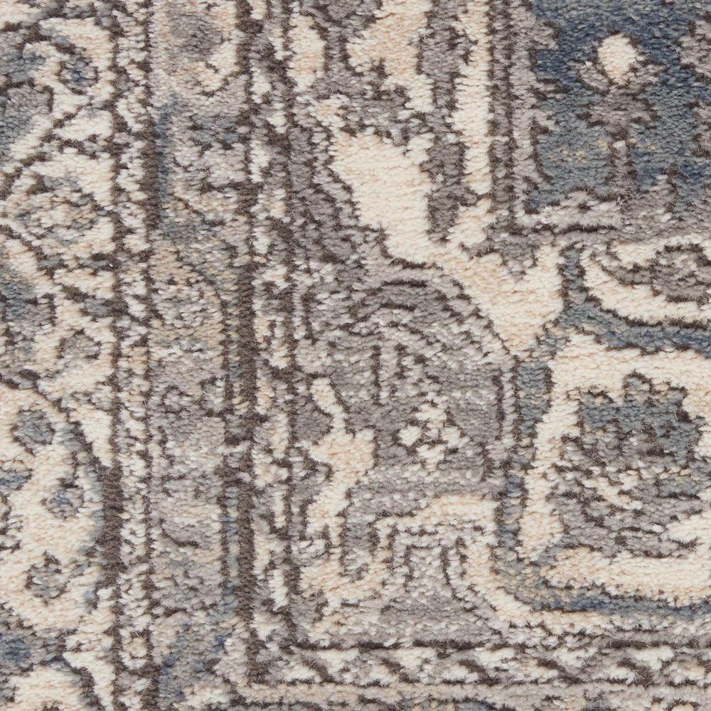 4' Grey And Ivory Round Oriental Power Loom Non Skid Area Rug