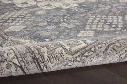 4' Grey And Ivory Round Oriental Power Loom Non Skid Area Rug