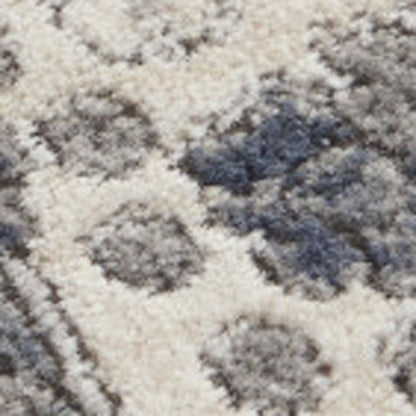 4' Grey And Ivory Round Oriental Power Loom Non Skid Area Rug