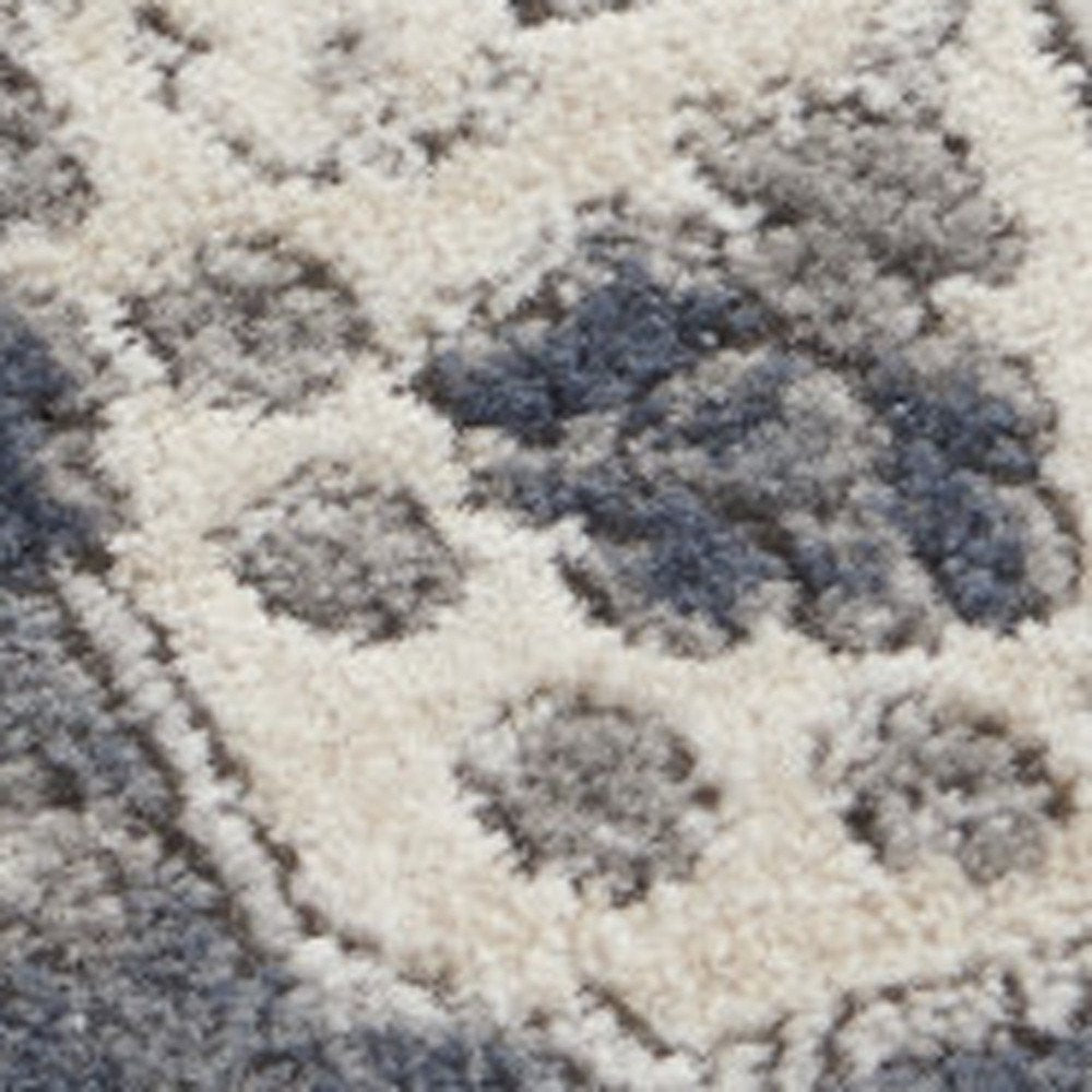 4' Grey And Ivory Round Oriental Power Loom Non Skid Area Rug