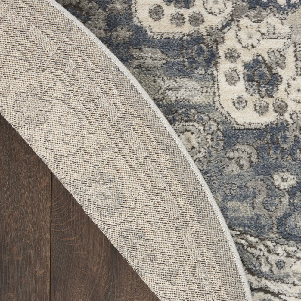 5' Gray And Ivory Oriental Distressed Round Rug