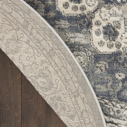 5' Gray And Ivory Oriental Distressed Round Rug