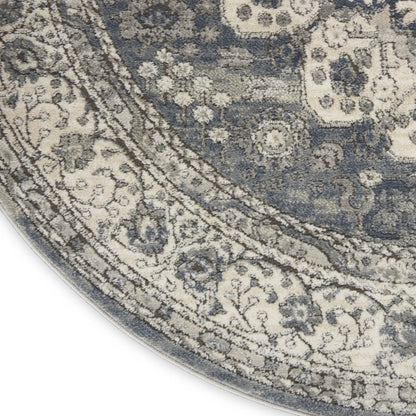 5' Gray And Ivory Oriental Distressed Round Rug