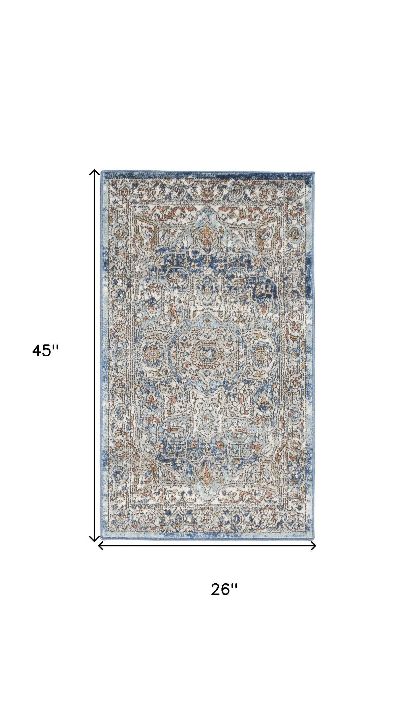 2' X 4' Ivory And Blue Oriental Power Loom Non Skid Area Rug