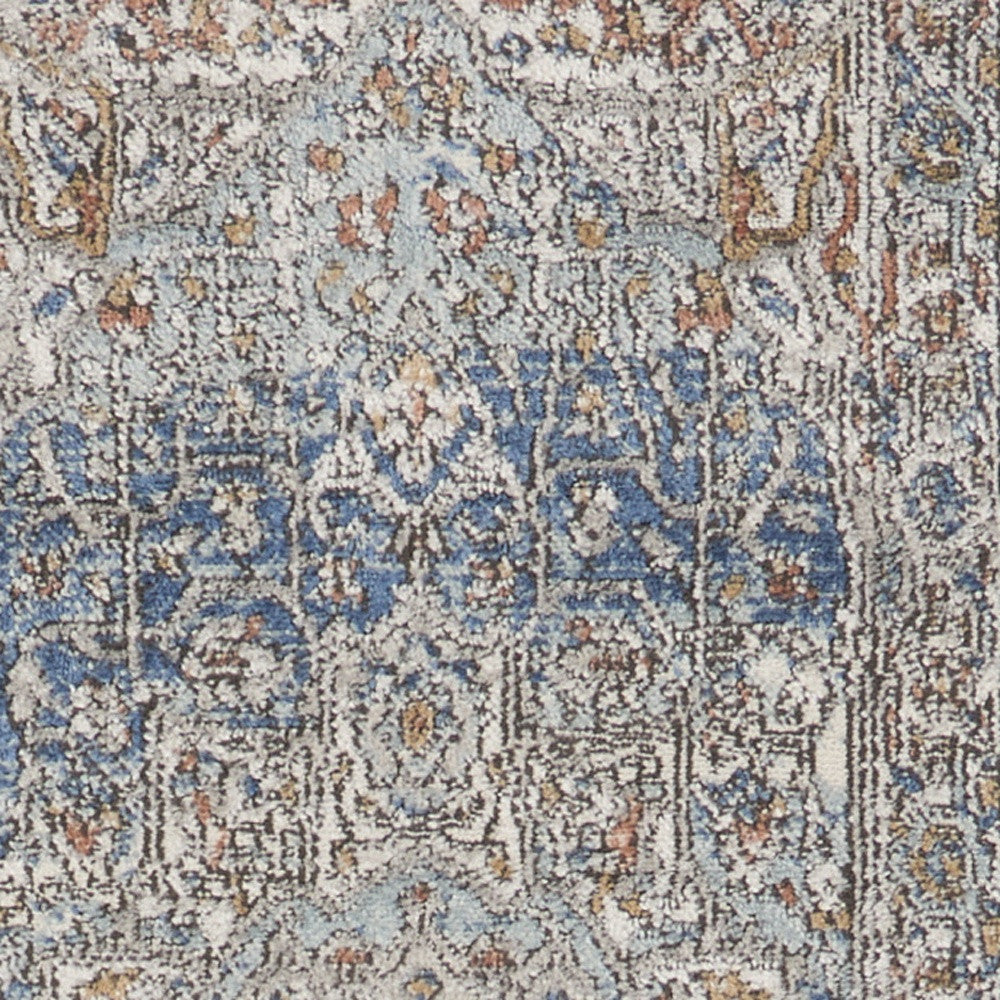 2' X 8' Ivory And Blue Oriental Power Loom Non Skid Runner Rug