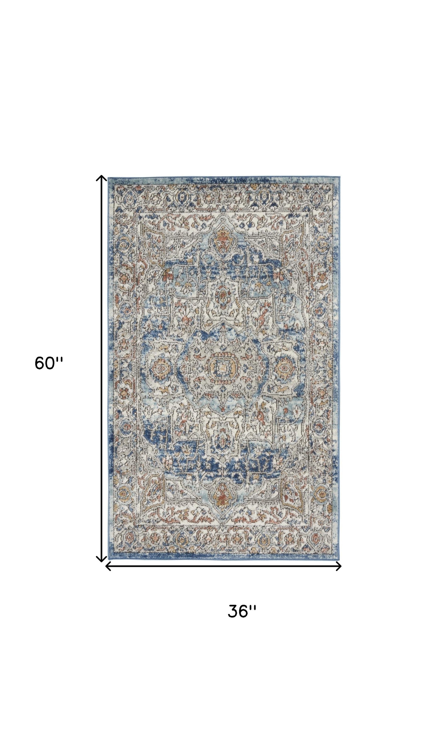 3' X 5' Ivory And Blue Oriental Power Loom Non Skid Area Rug