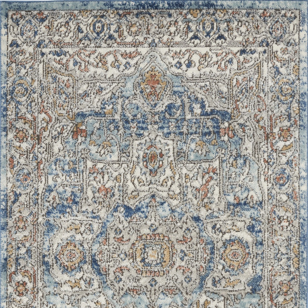 3' X 5' Ivory And Blue Oriental Power Loom Non Skid Area Rug