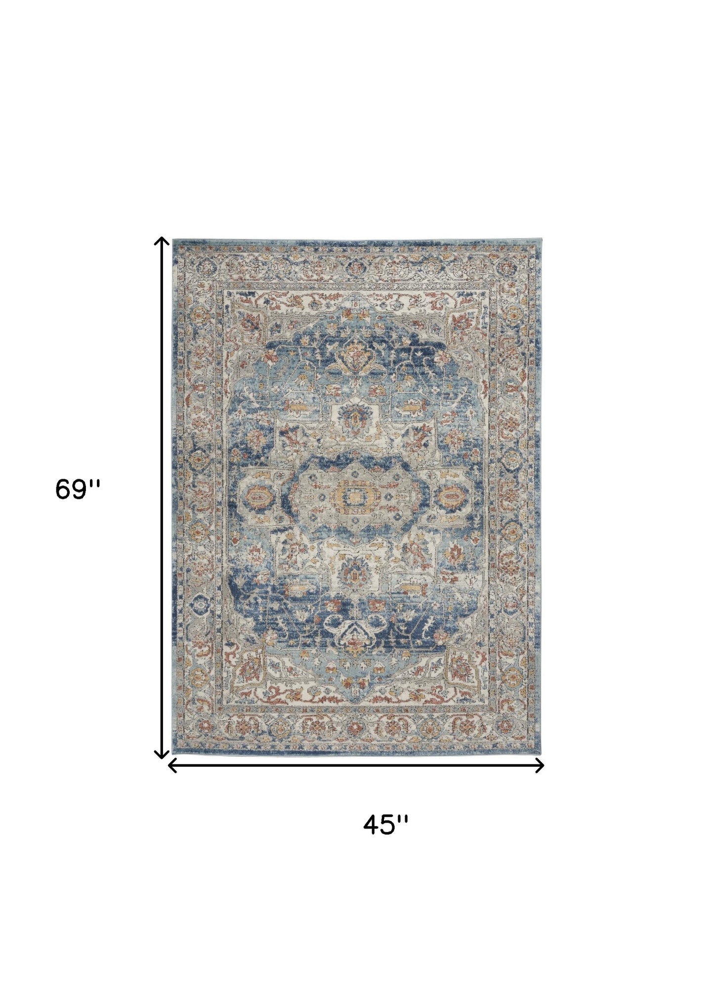 4' X 6' Ivory And Blue Oriental Power Loom Non Skid Area Rug