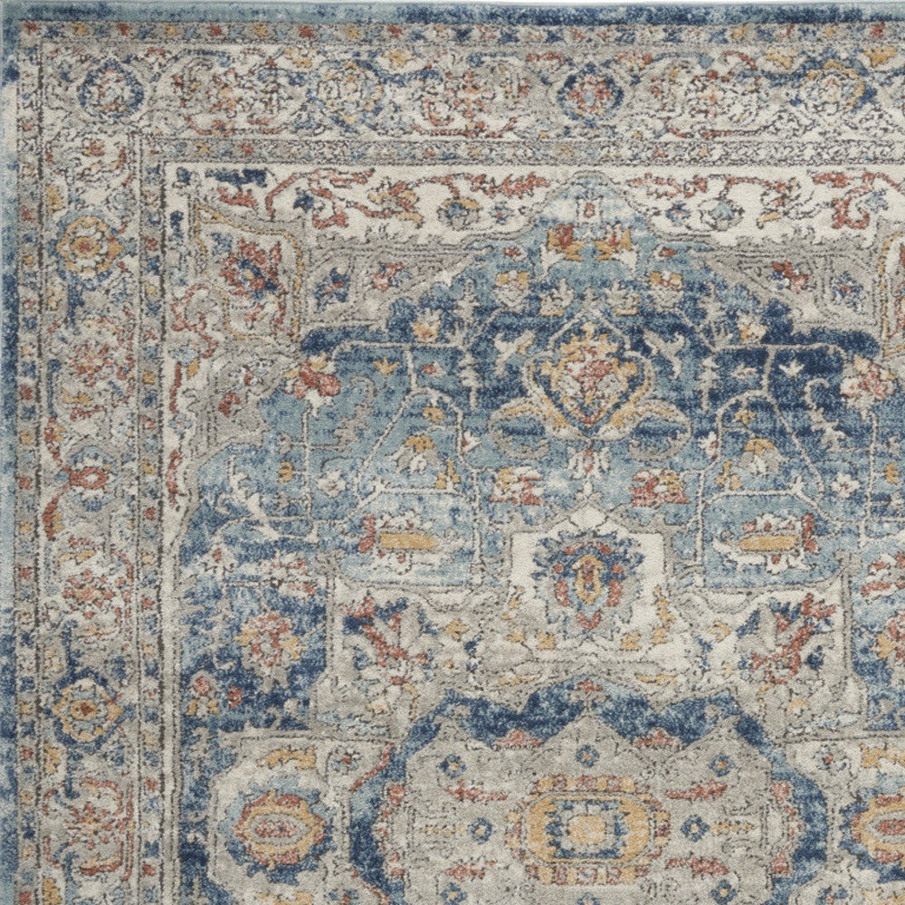 4' X 6' Ivory And Blue Oriental Power Loom Non Skid Area Rug