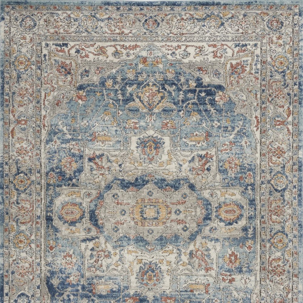 4' X 6' Ivory And Blue Oriental Power Loom Non Skid Area Rug