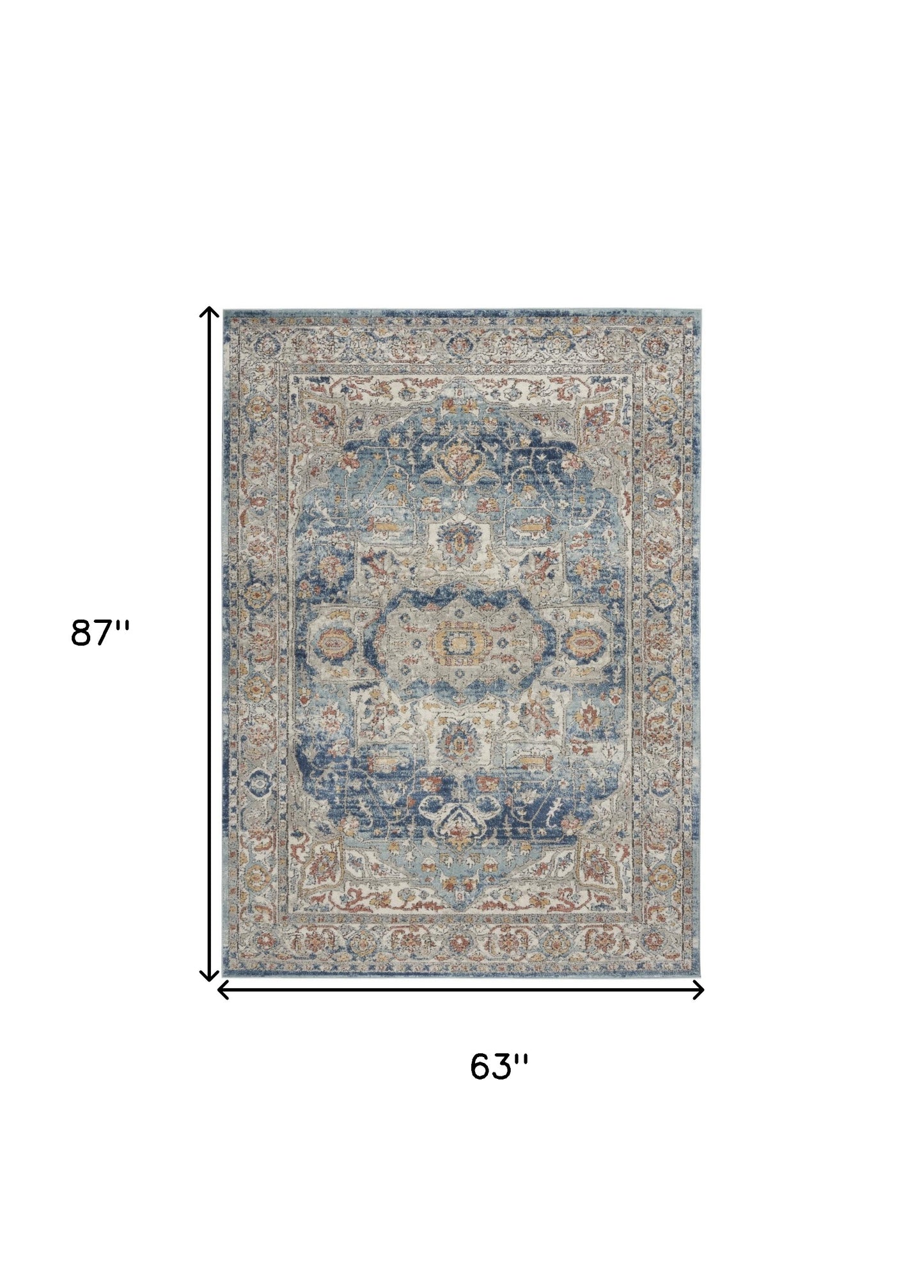 5' X 7' Ivory And Blue Oriental Power Loom Non Skid Area Rug