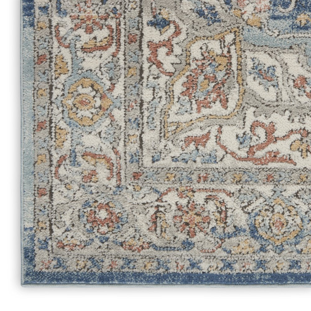 5' X 7' Ivory And Blue Oriental Power Loom Non Skid Area Rug