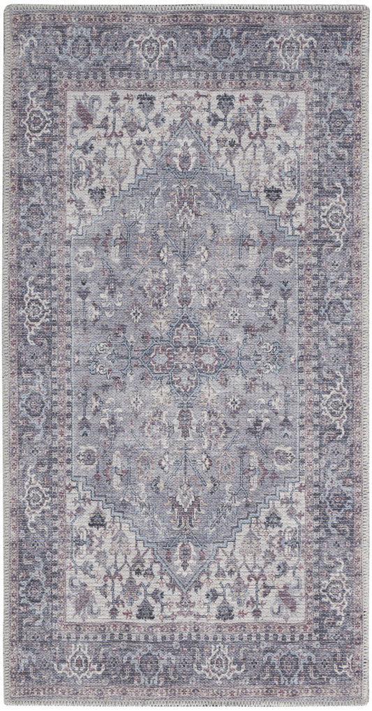 2' X 4' Grey Oriental Power Loom Distressed Washable Area Rug