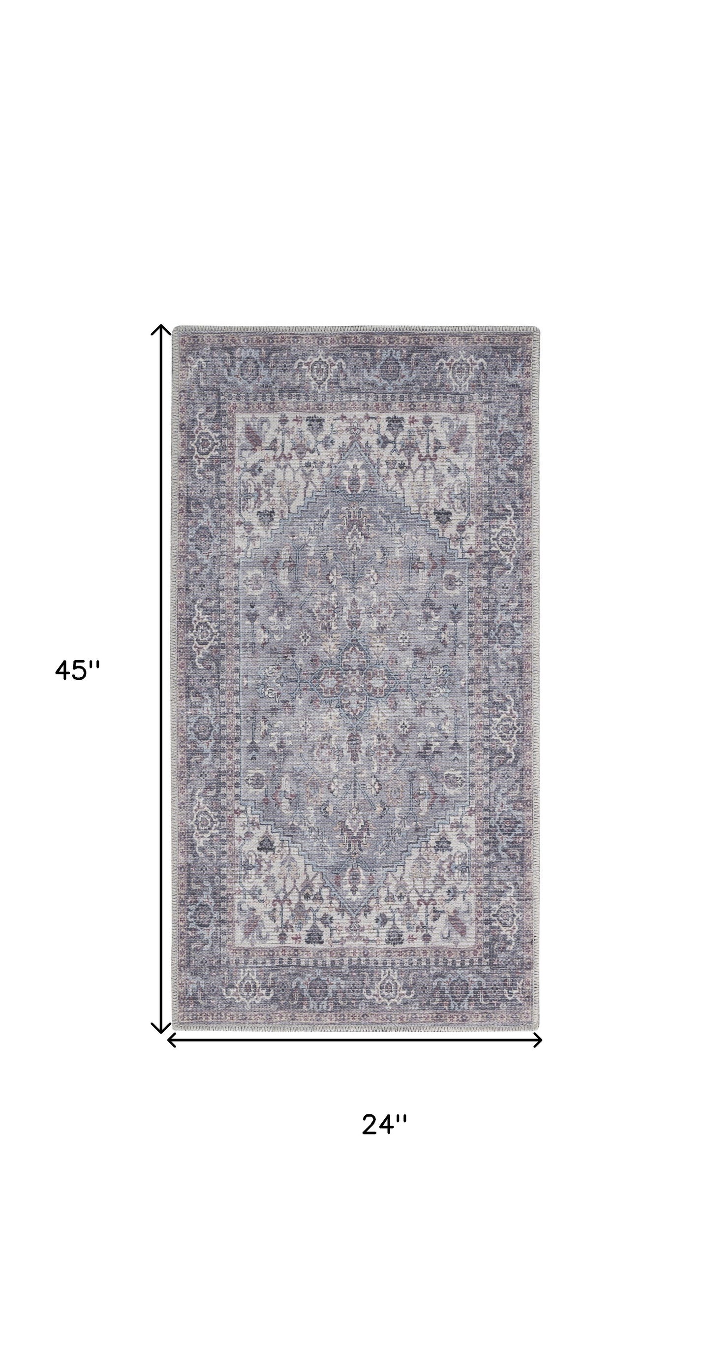 2' X 4' Grey Oriental Power Loom Distressed Washable Area Rug