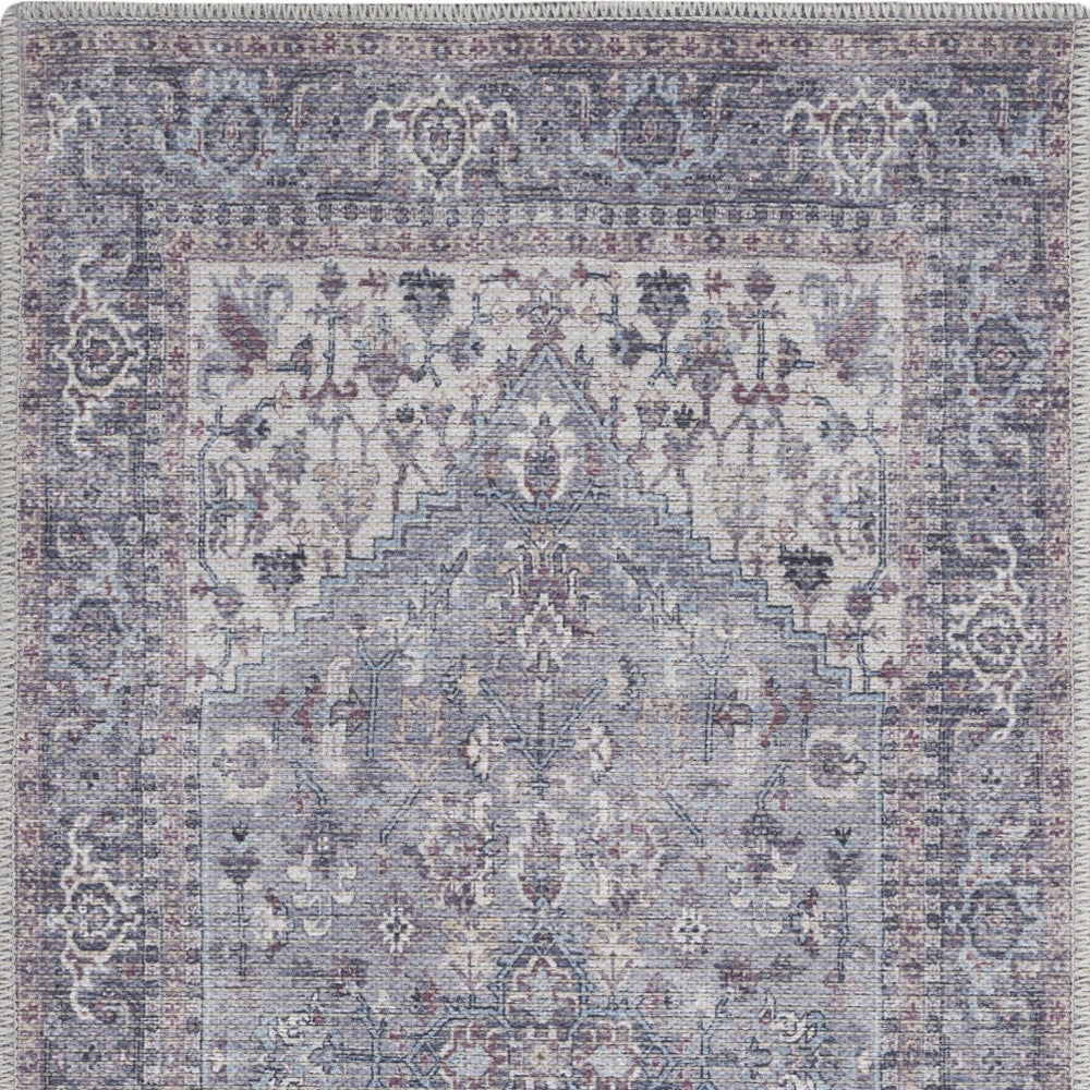 2' X 4' Grey Oriental Power Loom Distressed Washable Area Rug