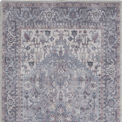 2' X 4' Grey Oriental Power Loom Distressed Washable Area Rug