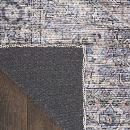 6' Gray And Blue Oriental Distressed Washable Runner Rug
