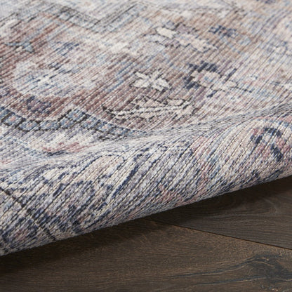 6' Gray And Blue Oriental Distressed Washable Runner Rug