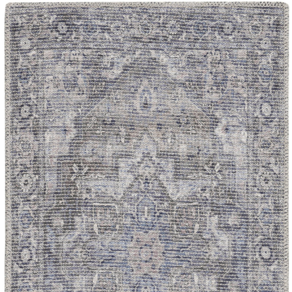 2' X 6' Grey Oriental Power Loom Distressed Washable Runner Rug