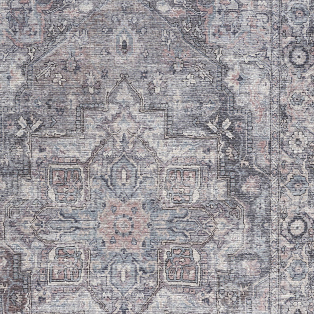 4' X 6' Grey Oriental Power Loom Distressed Washable Area Rug