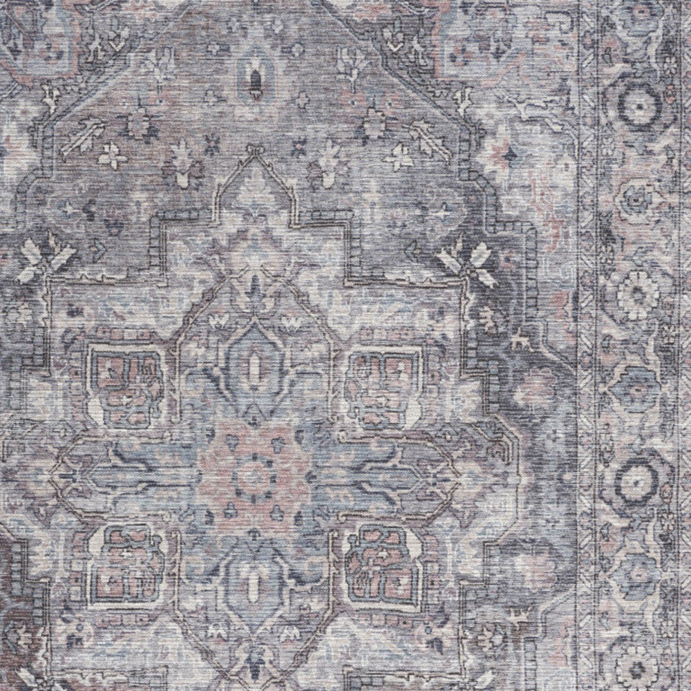 5' X 7' Grey Oriental Power Loom Distressed Washable Area Rug