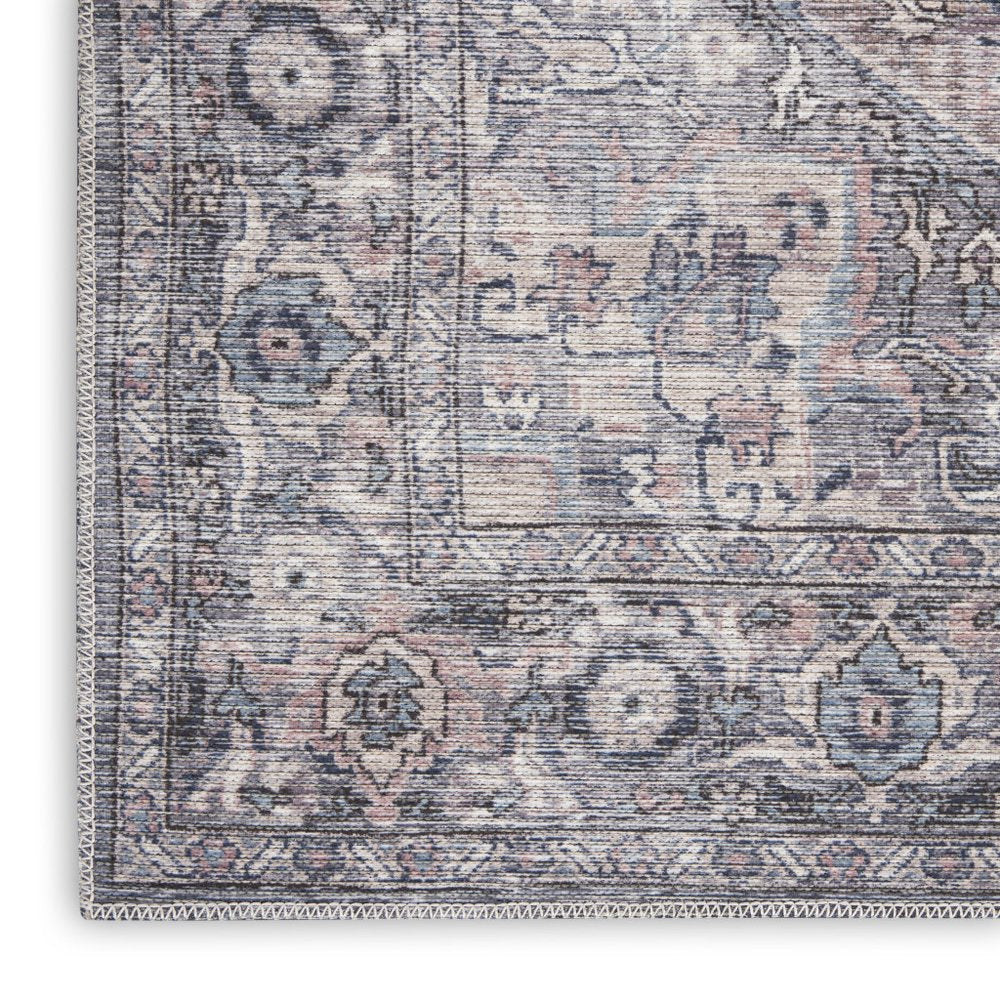 5' X 7' Grey Oriental Power Loom Distressed Washable Area Rug