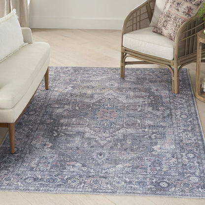 5' X 7' Grey Oriental Power Loom Distressed Washable Area Rug