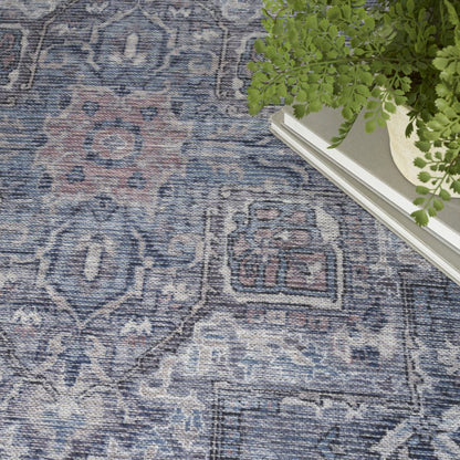 5' X 7' Grey Oriental Power Loom Distressed Washable Area Rug