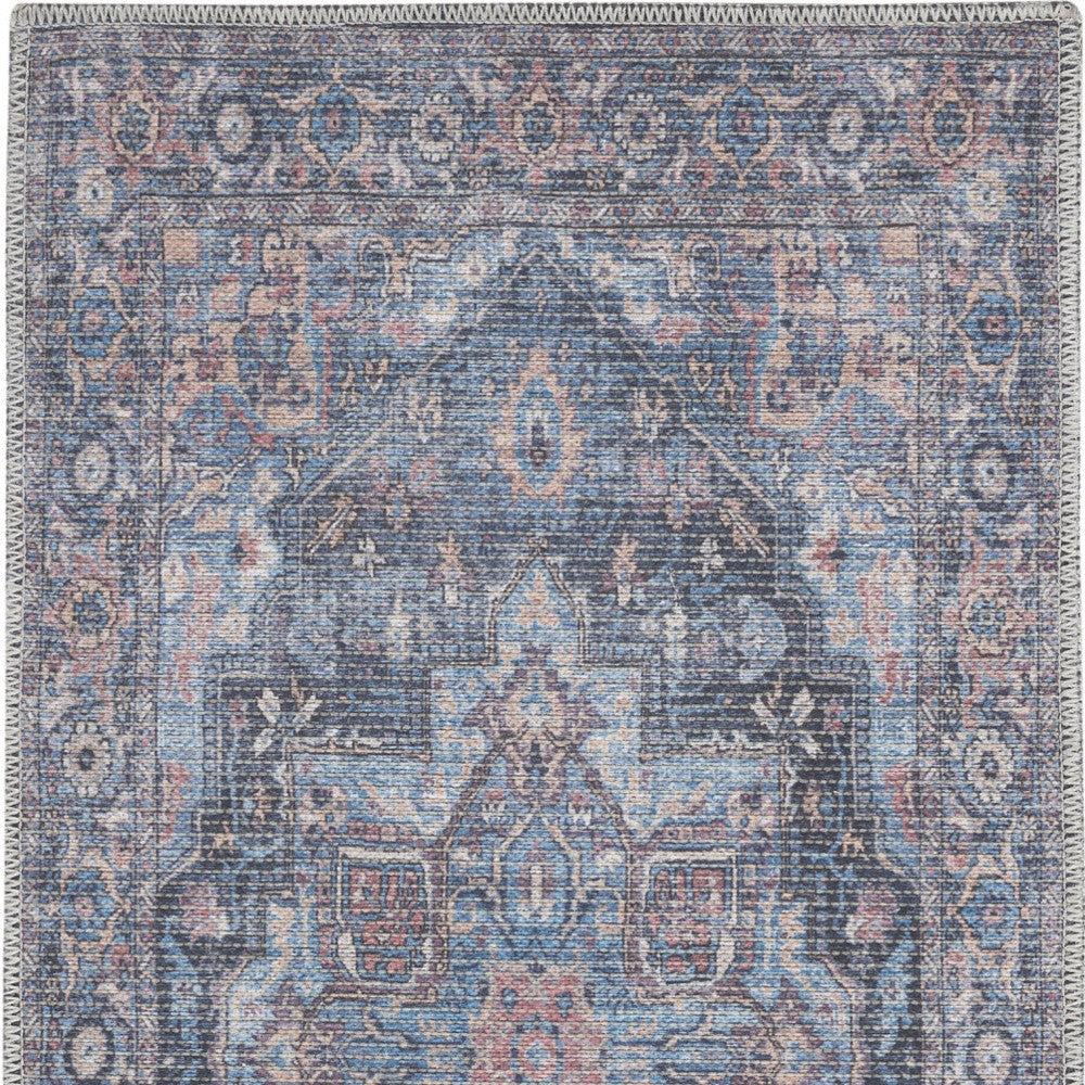 2' X 4' Light Blue Oriental Power Loom Distressed Washable Area Rug