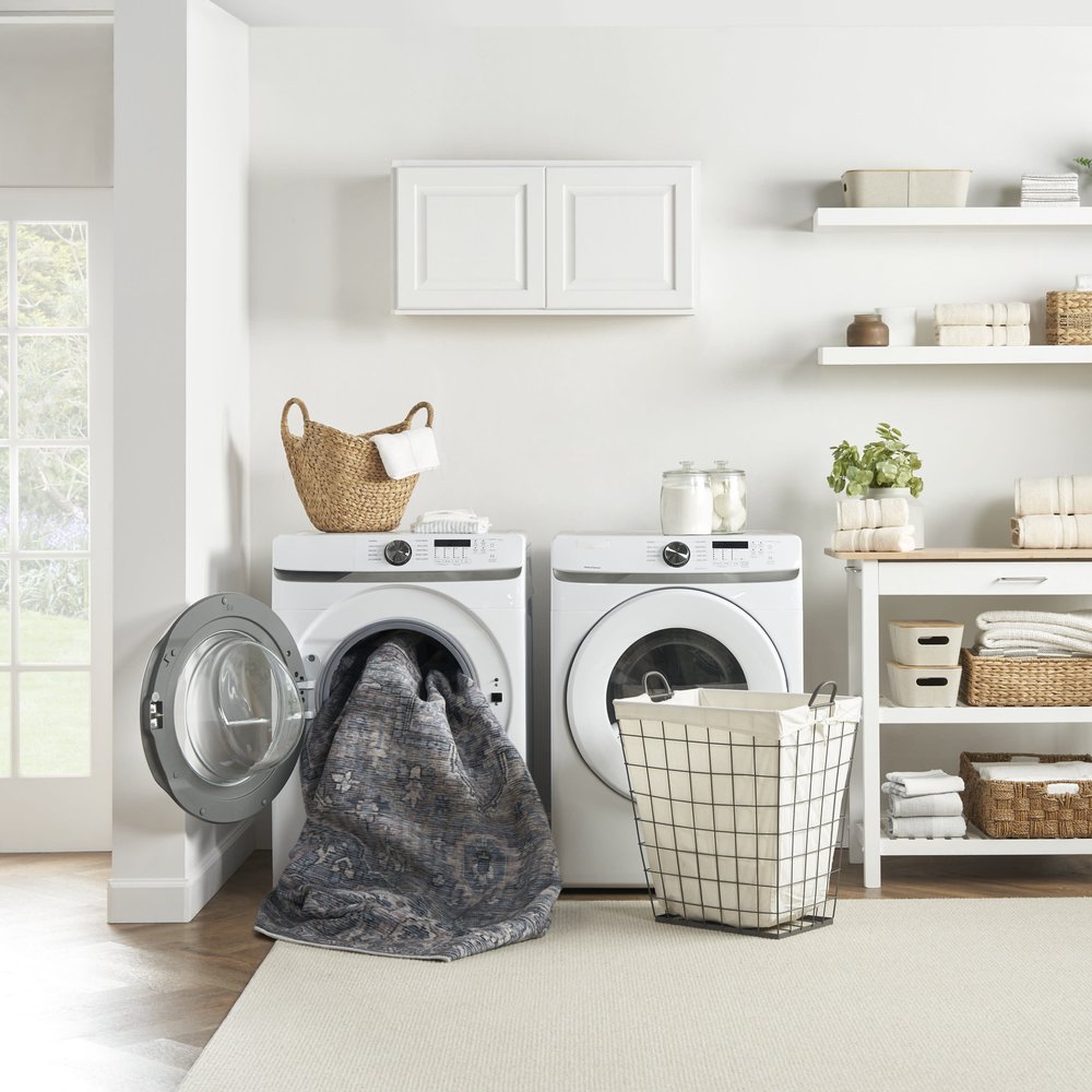 2' X 6' Light Blue Oriental Power Loom Distressed Washable Runner Rug