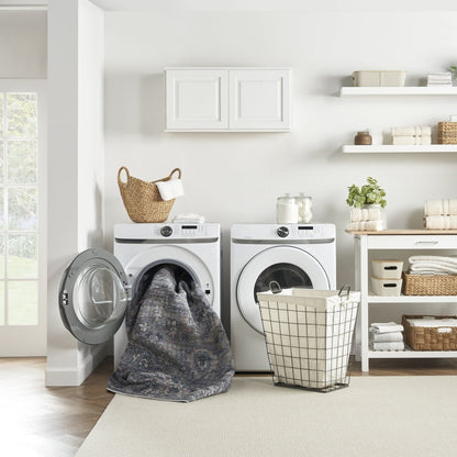 2' X 6' Light Blue Oriental Power Loom Distressed Washable Runner Rug