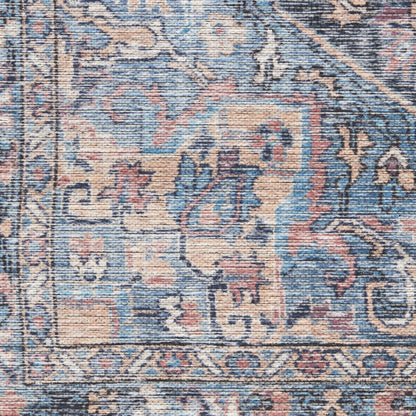 4' X 6' Light Blue Oriental Power Loom Distressed Washable Area Rug