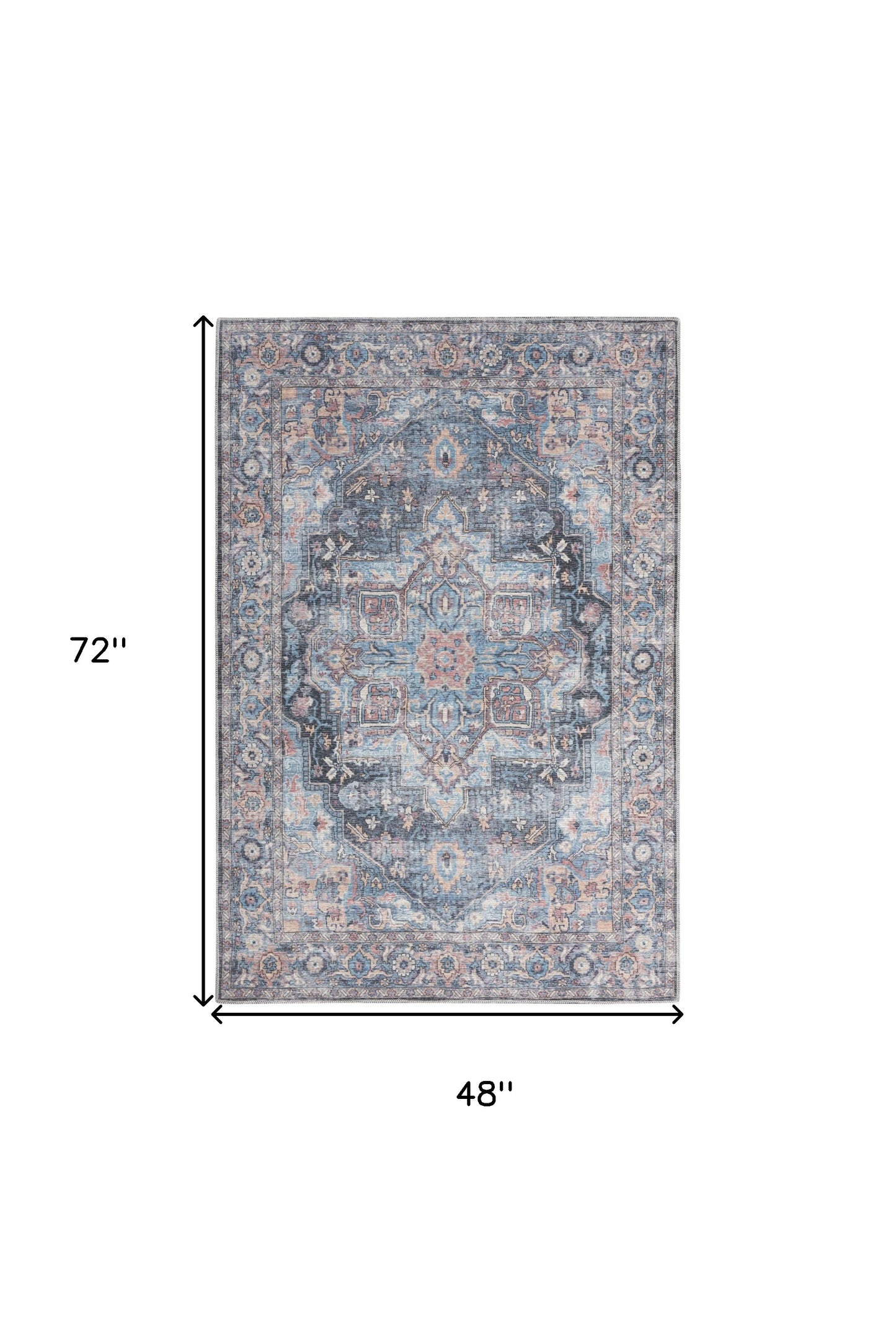 4' X 6' Light Blue Oriental Power Loom Distressed Washable Area Rug